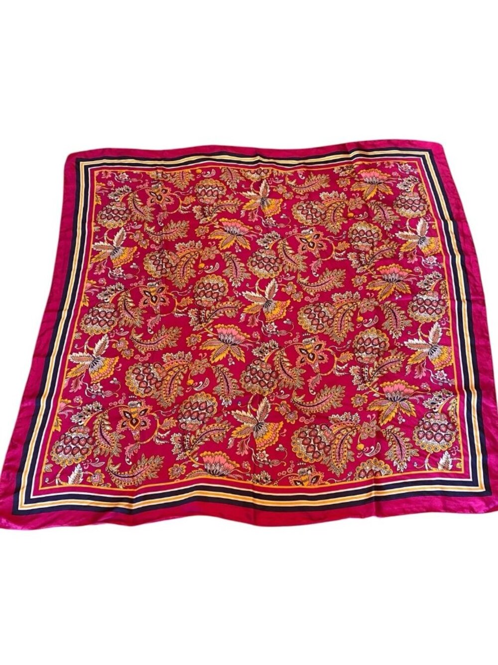 Silk Floral Scarf Purple Multicolor 33x33 Lightweight Square Neck Scarf - Picture 5 of 7